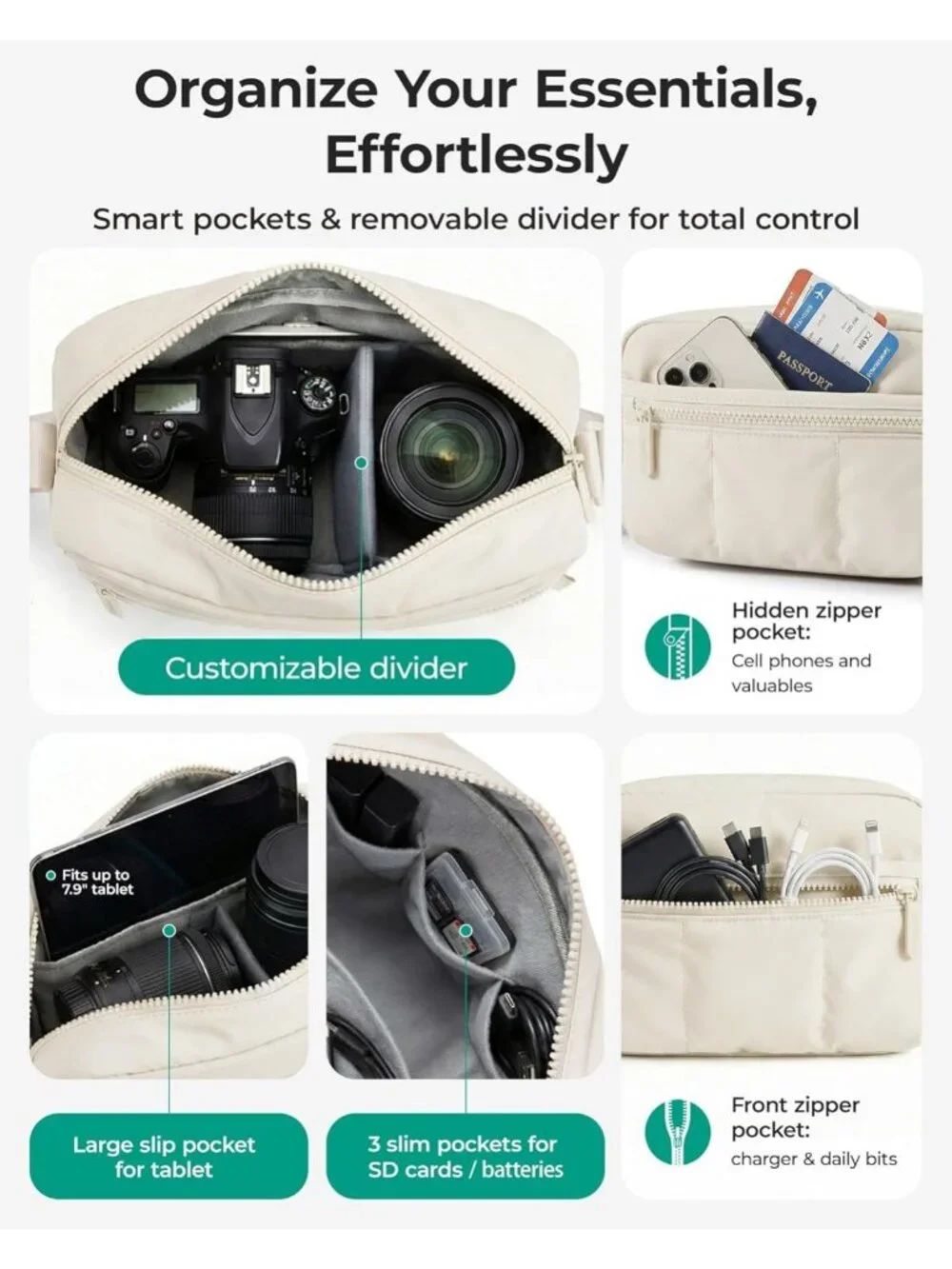 2-in-1 Puffy Camera Sling Bag | Small Crossbody Photography Case for DSLR/SLR
